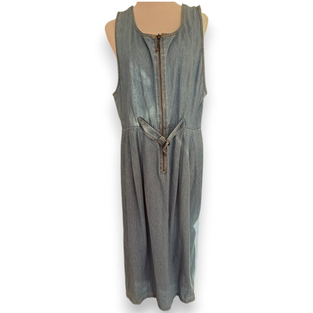 J.G. Hook VTG 80s long pleated denim jean jumper dress zip front pockets sz‎ 12